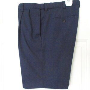 Haggar Cool 18 Pro Pleated Front Mens Blue Expandable Waist Golf Short Pant- 32W